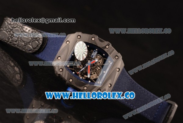 Richard Mille RM 055 Miyota 9015 Automatic Carbon Fiber Case with Skeleton Dial and Blue Nylon/Leather Strap - Click Image to Close